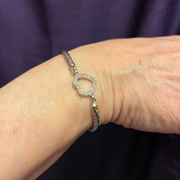 Vintage Sterling Silver Heart & Cubic Zirconia Bracelet - Picture 7 of 10